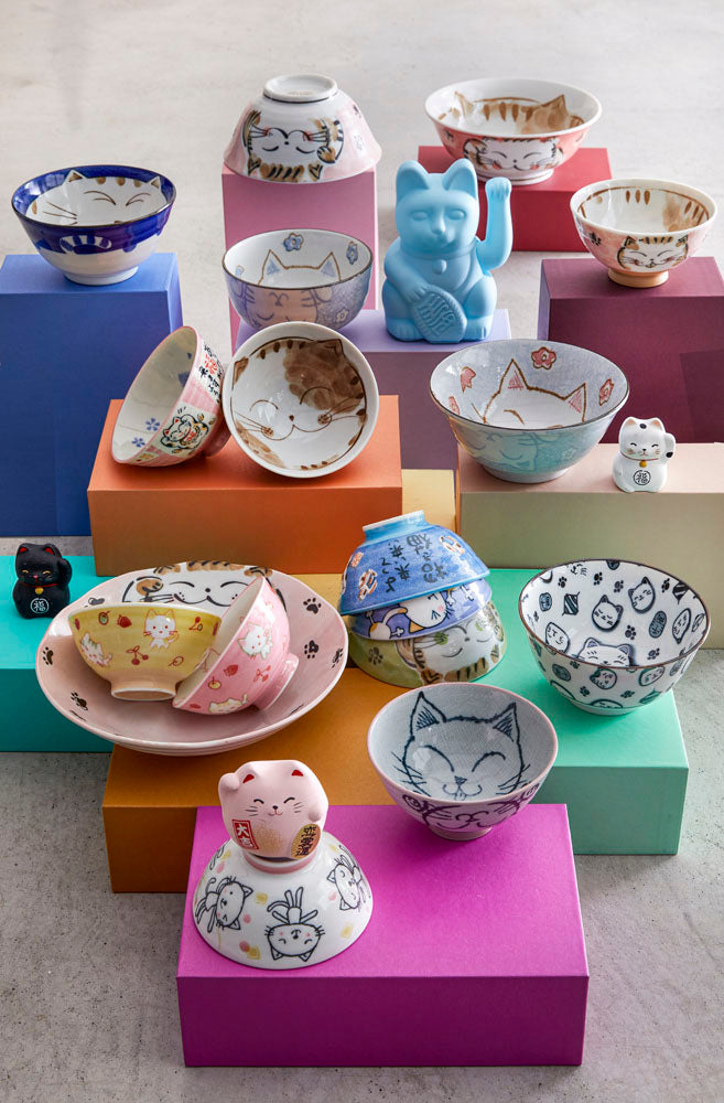 Kawaii Rice skål, Fuku Cat Neko Pink - 300 ml